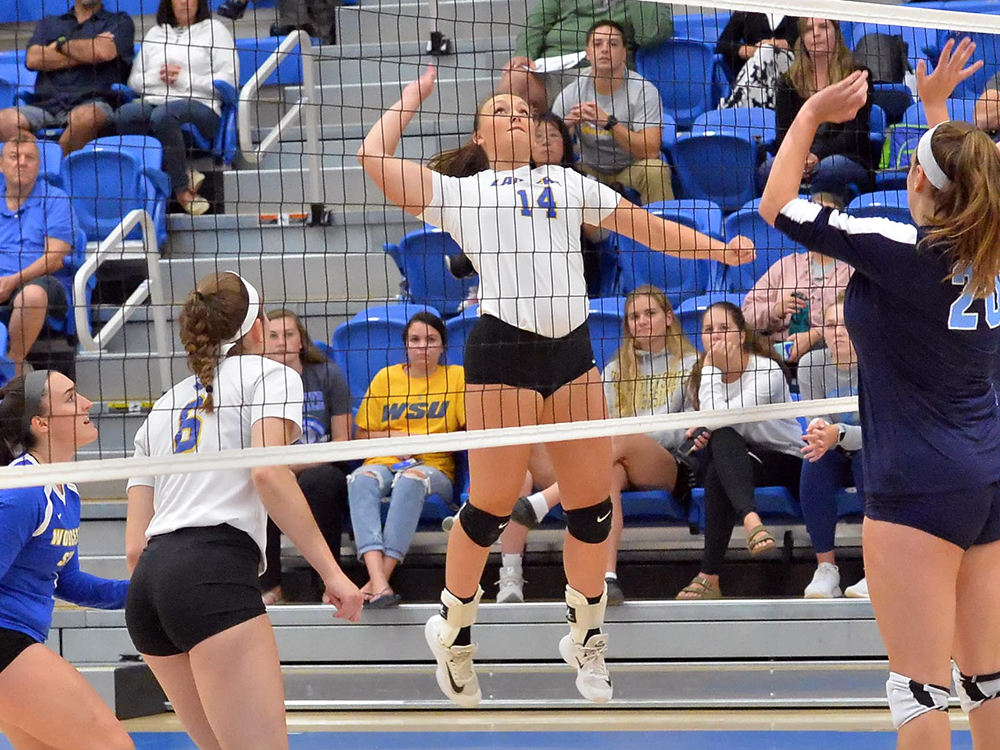 Volleyball Splits Trimatch with WPI and Regis